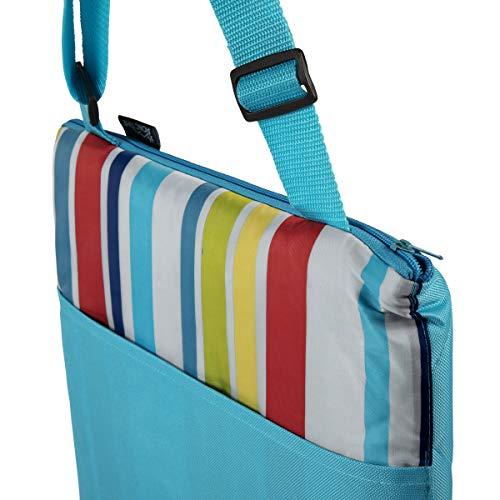 PICNIC TIME ONIVA - a Picnic Time brand - Vista Outdoor Picnic Blanket & Tote - Beach Blanket - Camping Blanket, (Fun Stripe Pattern with Aqua Blue Exterior)