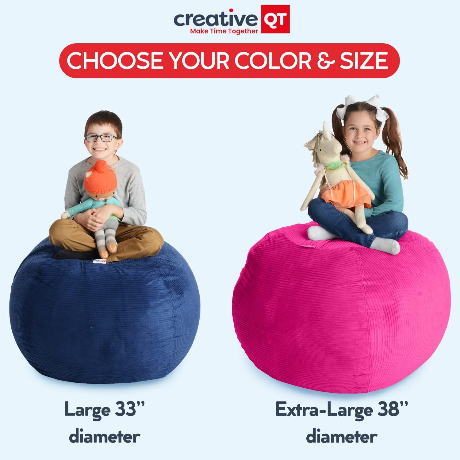 Creative QT Creative QT Stuff n Sit Extra Large 38 Bean Bag Storage Cover for Stuffed Animals & Toys, Giant Beanbag Chair for Plush, Toddler & Kids Rooms Bedroom Organizer, Grey/White Striped
