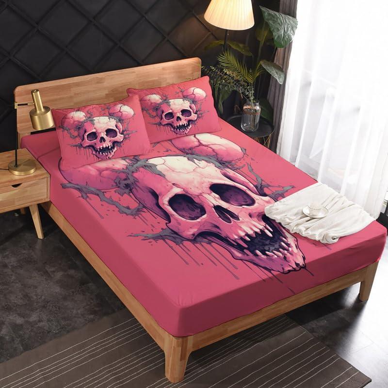zcsm Twin XL Sheets Set - Skull Bed Sheets, Horror Bedding Sheets & Pillowcases, Soft Microfiber & Deep Pocket & Wrinkle Free Patterned Sheet Set, 3 Piece ( 1 Fitted Sheet, 1 Flat Sheet, 1 Pillow Case )
