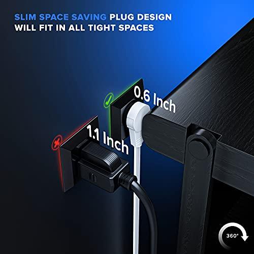 Maximm Maximm Cable 4 Ft 360 Rotating Flat Plug Extension Cord/Wire, 16 AWG Multi 3 Outlet Extension Wire, 3 Prong Grounded Wire - White - UL Certified