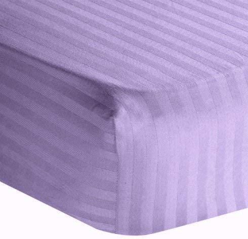 British-Linen Fitted Hospital Bed Sheet with Pillow Cover - Best Cotton Sheets 6\" Deep Pocket - 400TC Sheets - 100% Egyptian Cotton Sheets for Hospital Beds - Lavender Stripe, Twin-XL Size (39\" x 80\")