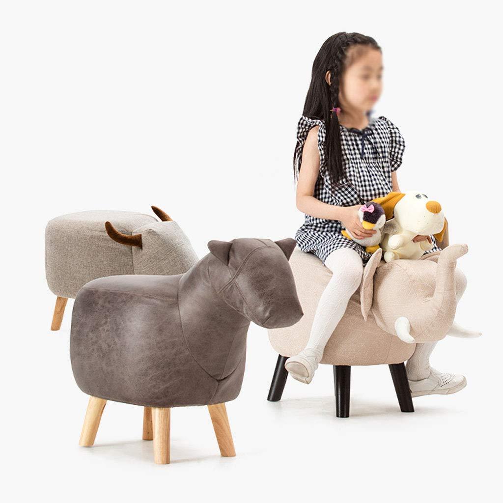 WANGJIN-Footstool Solid Wood Animal Leather Stool Ottoman Creative & Cute Stool for Kids Toy Chest Chair for Children Solid Wood Footstool 4 Legs (Rhinoceros)
