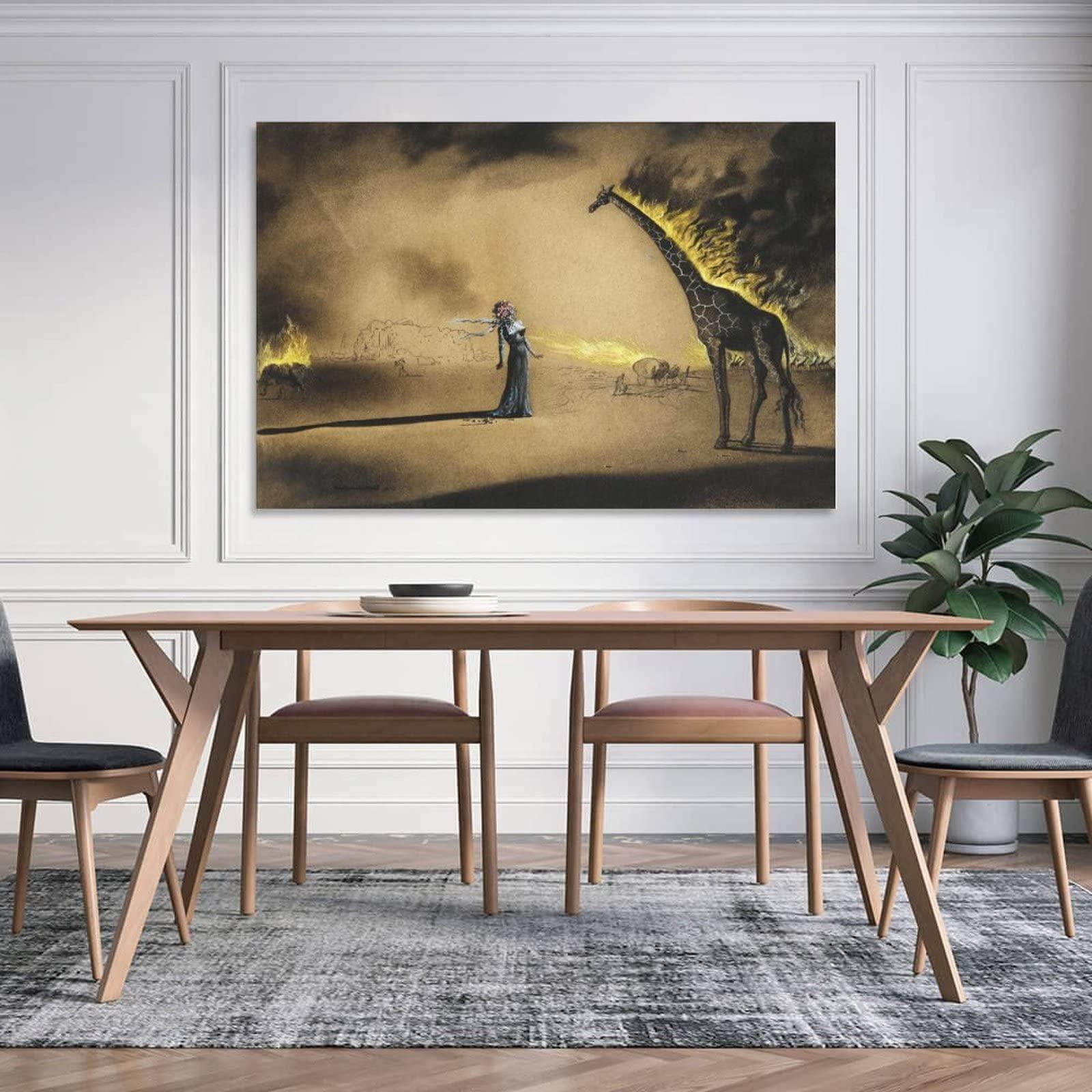 BEBUSH Surrealist Painting The Burning Giraffe Salvador Dali Canvas Prints Wall Art Paintings Canvas Wall Decor Home Decor Living Room Decor Aesthetic 20x30inch(50x75cm) Unframe-Style