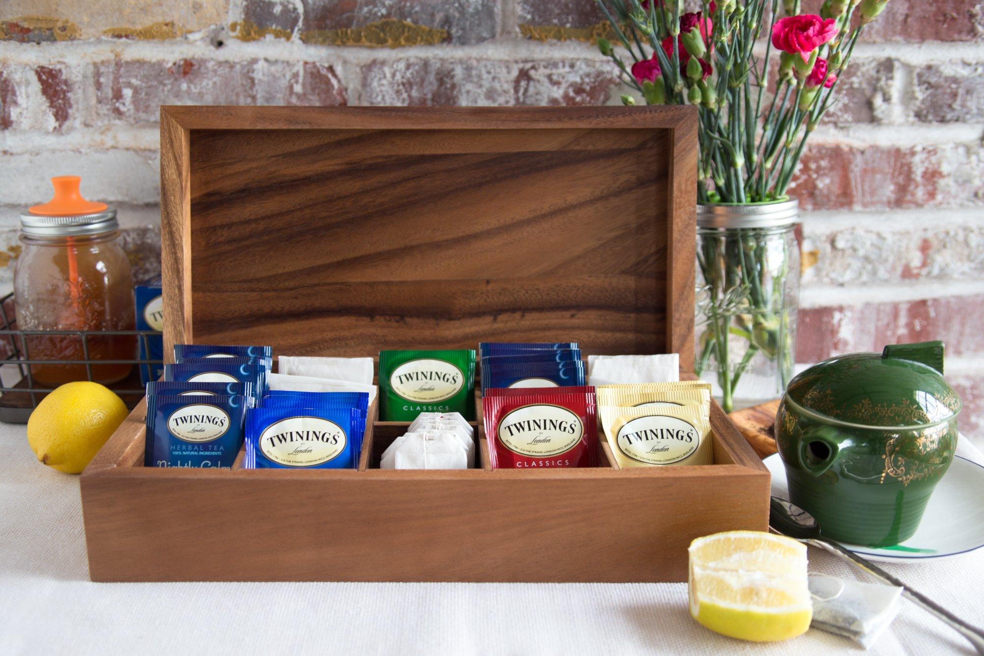 Ironwood Gourmet Ironwood Gourmet Rectangular Vauxhall Double Tea Box, Acacia Wood,Brown, 10 Compartment