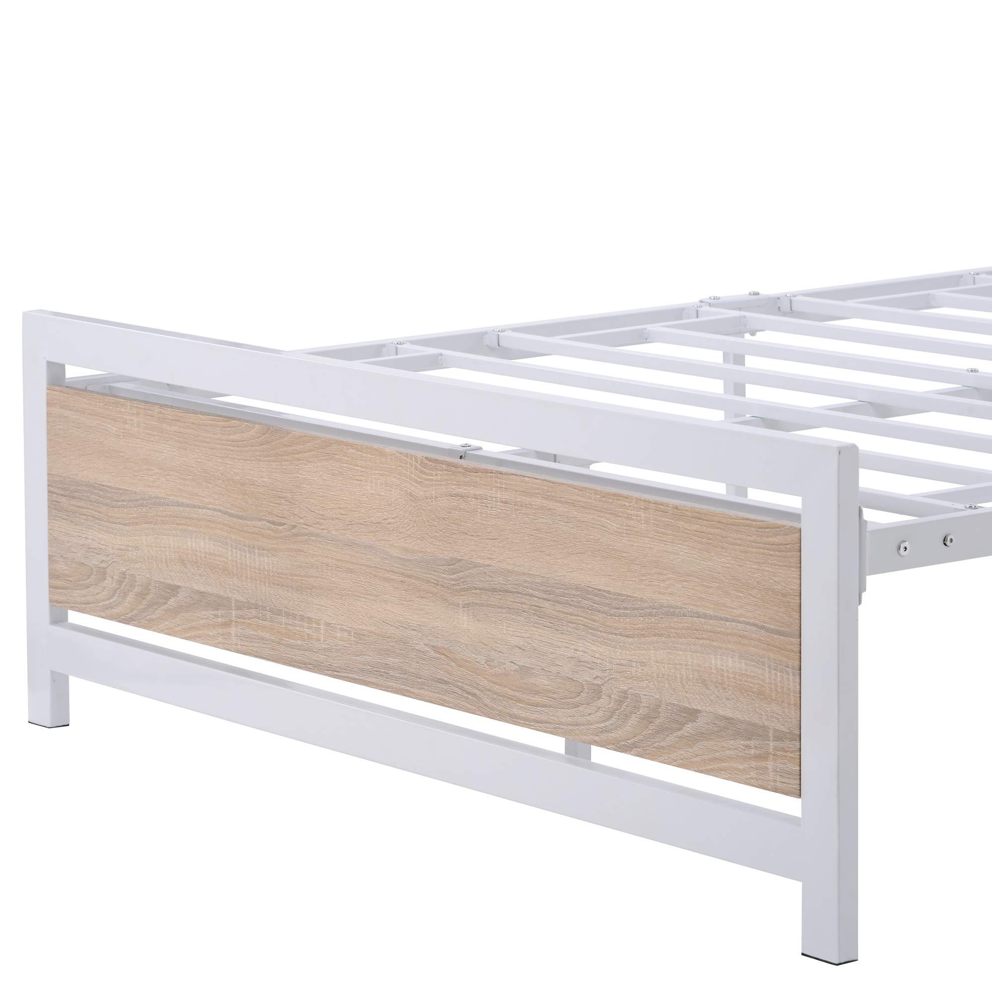 Merax Full Size Platform Bed, Metal Full Bed Frame with Wood Headboard and Footboard, No Box Spring Needed, White