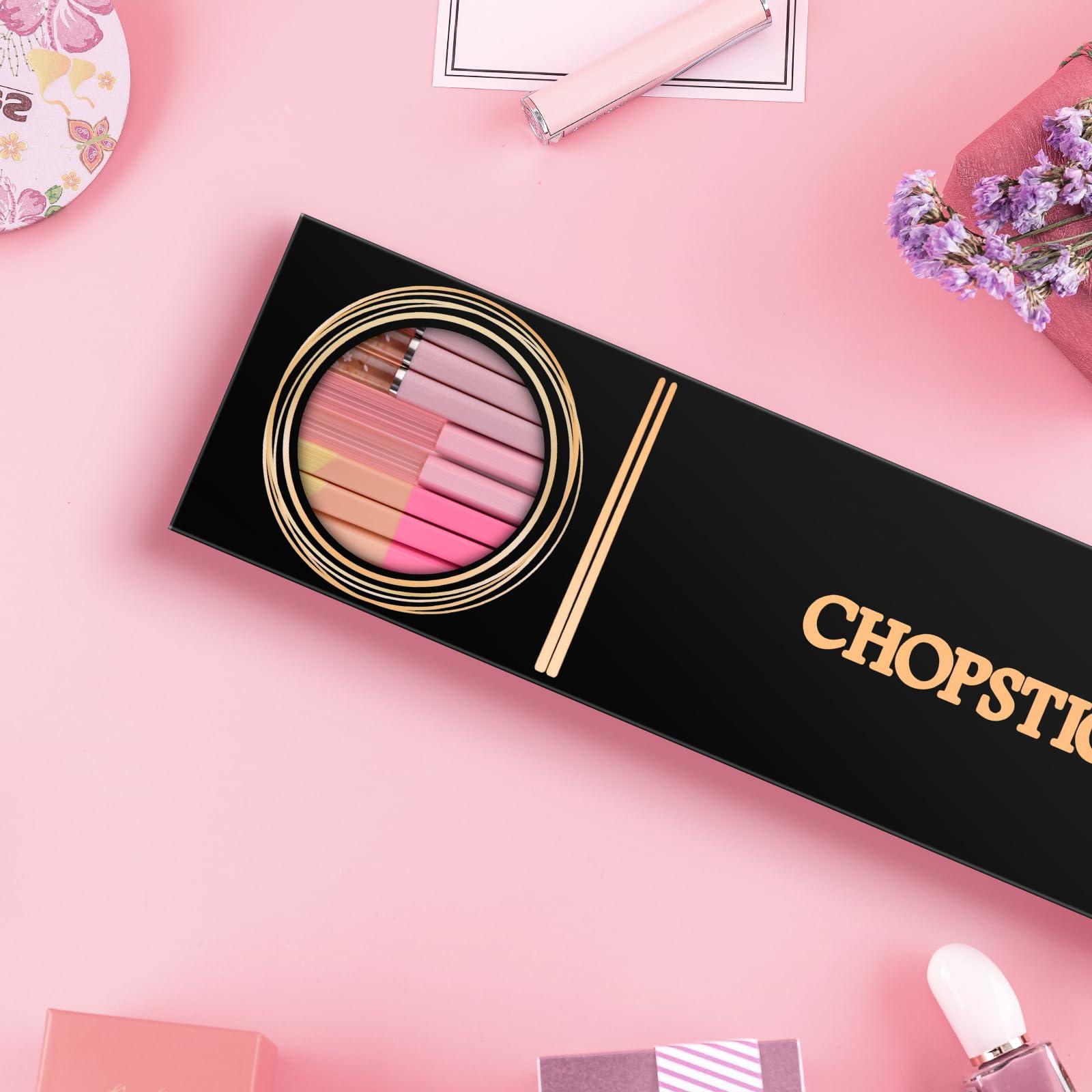 GLAMFIELDS Chopsticks Reusable Dishwasher Safe, GLAMFIELDS 10 Pairs 9.5 Inches Premium Fiberglass Chop Sticks Set for Sushi, Ramen, Asian Cuisine, Non-slip, Pink