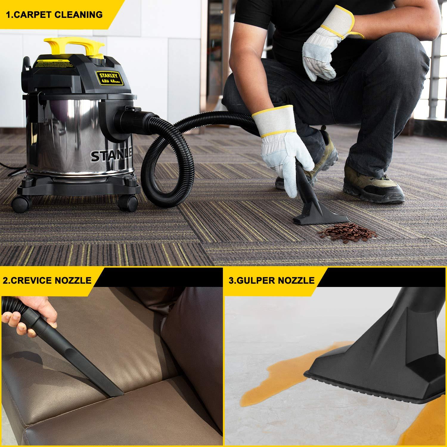 Stanley STANLEY 4 Gallon Wet Dry Vacuum, 4 Peak HP Stainless Steel 3 in 1 Shop Vacuum Blower with Powerful Suction, Vacuum for Job Site, Garage, Basement, Workshop, Top Handle, Portable Wet Dry Vac SL18301-4B