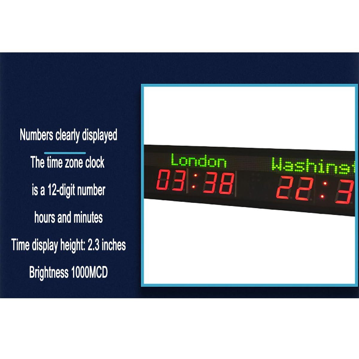 QYLTTDM QYLTTDM LED World Wall Clock, Digital World Time Zone Clock, Large World Wall Clock, Brightness Adjustable in Five Levels, for Hotels, Airports, Entertainment Venues, Multinational Enterprise