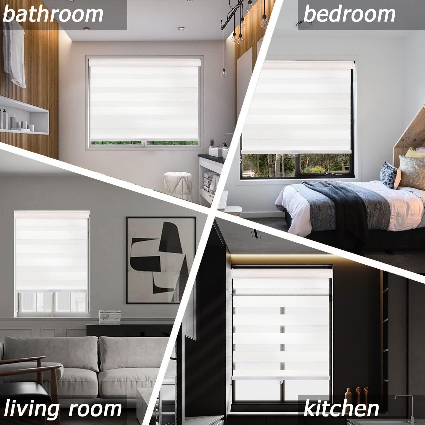 getopblinds Cordless Zebra Roller Blinds, Custom Size Dual Layer Sheer Pricacy Light Control Day and Night Roller Shades, Window Blinds and Shades for Room Darkening, Easy to Install,White, 30 1/2" W x 60" H