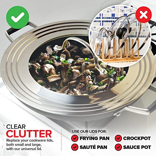 Modern Innovations Modern Innovations Universal Lid with Tempered Glass Top for Pots & Pans, Fits 8.25, 9, 10, 11, and 12 Inch Cookware - Large Replacement Frying Pan Cover, Cast Iron Skillet Lids - Stainless Steel