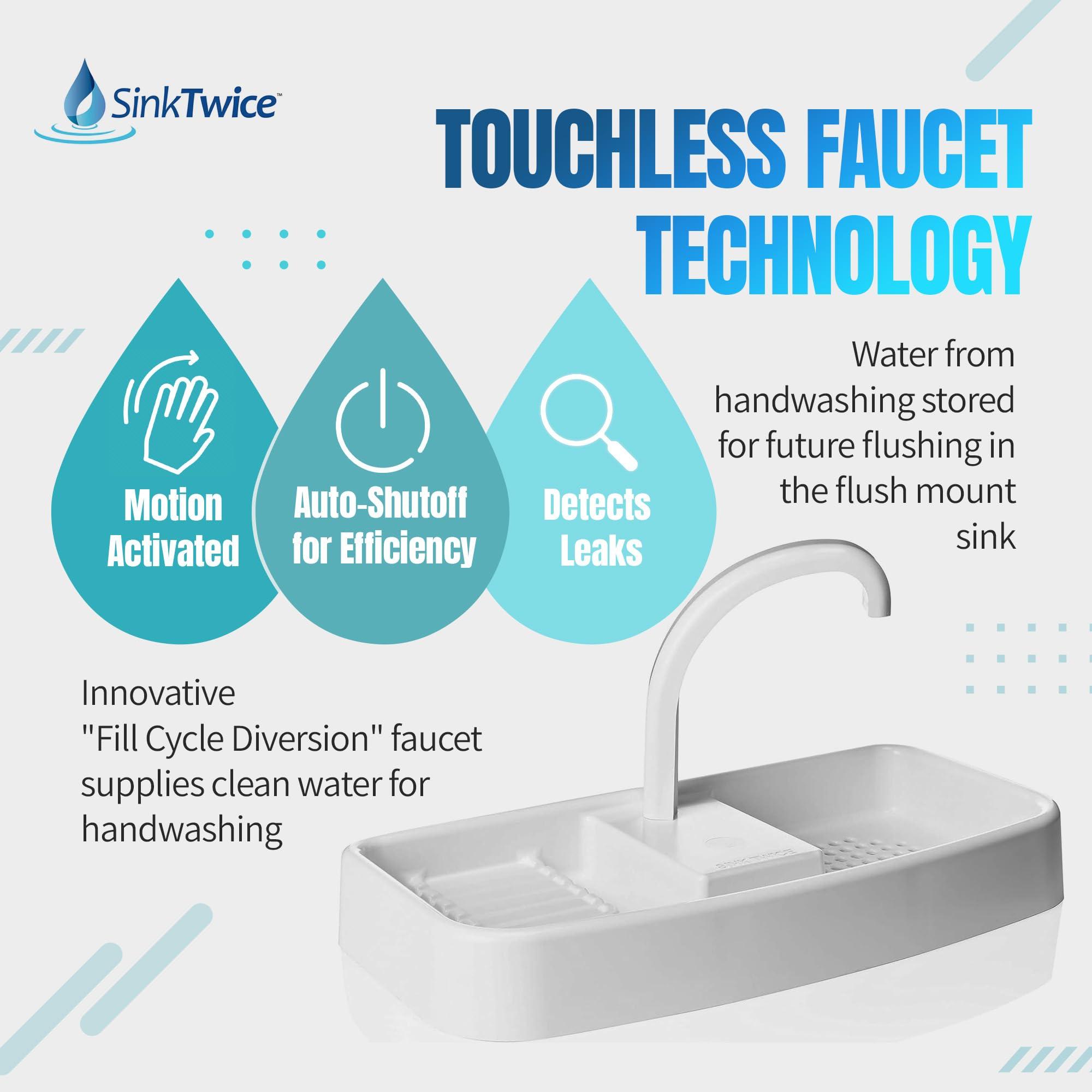 SinkTwice Sink Twice for toilet tanks measuring 15.25" - 16.8" (measured with lid off)