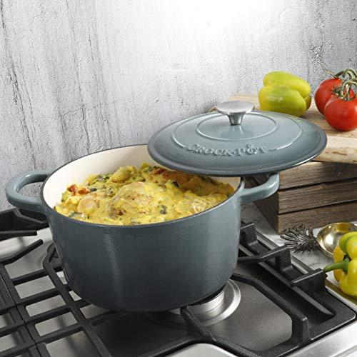 Crock-Pot Crock Pot Artisan 5 Quart Enameled Cast Iron Round Dutch Oven, Slate Gray