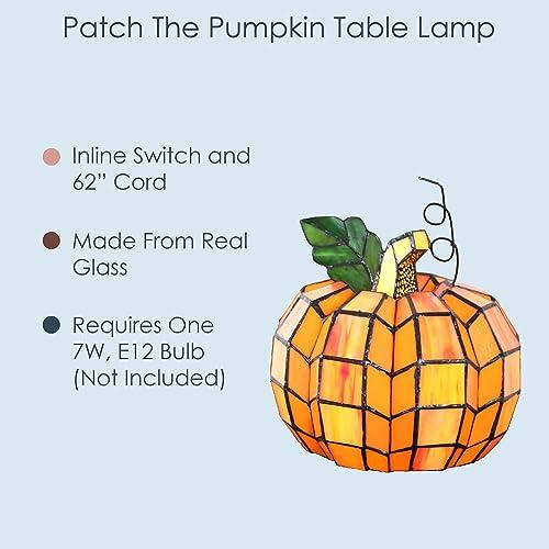 RIVER OF GOODS River of Goods - Pumpkin - 9\" H - Stained Glass Lamp - Unique Lamps - Tiffany Lamp Style