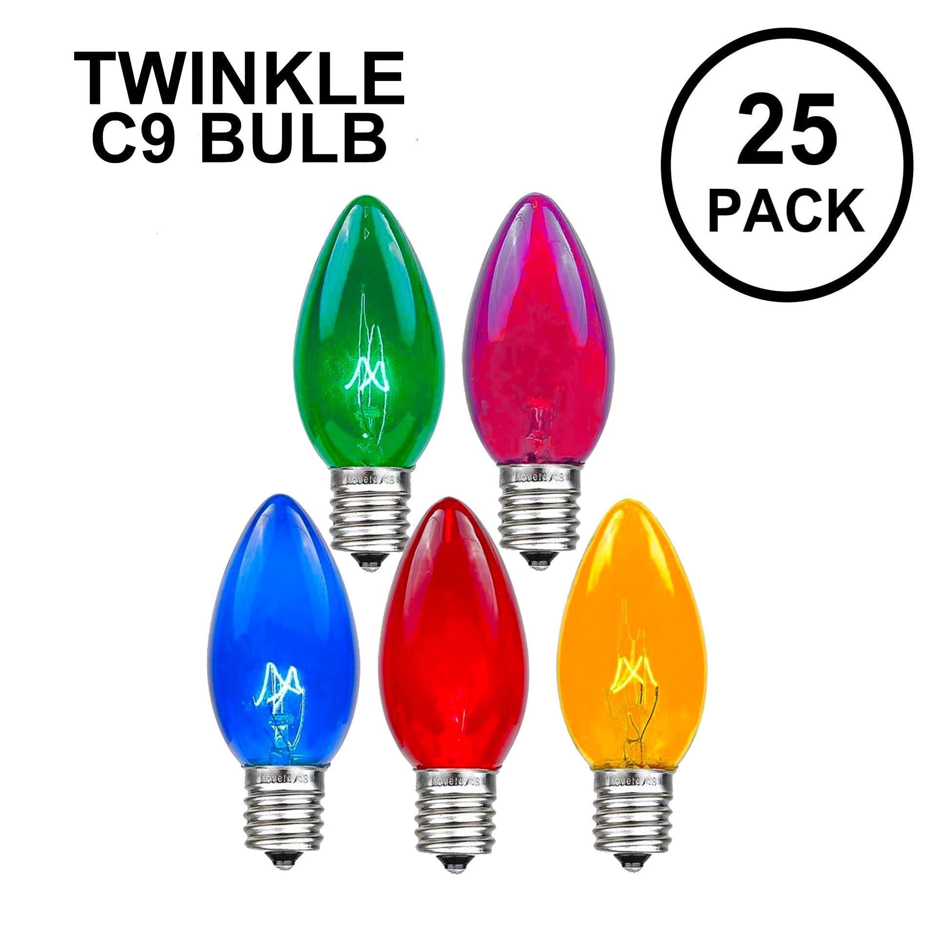 Novelty Lights Novelty Lights 25 Pack C9 Twinkle Outdoor Christmas Replacement Bulbs, Multi, E17/C9 Intermediate Base, 7 Watt…