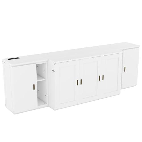 Ball & Cast Ball & Cast Full Size Murphy Bed Chest,Cabinet Hideaway Platform Bedframe with Shelves and USB Ports,Wood Furniture can be Folded,Easy Assembly,Platform Bedframe for Kids Bedroom,Student Dorms,White