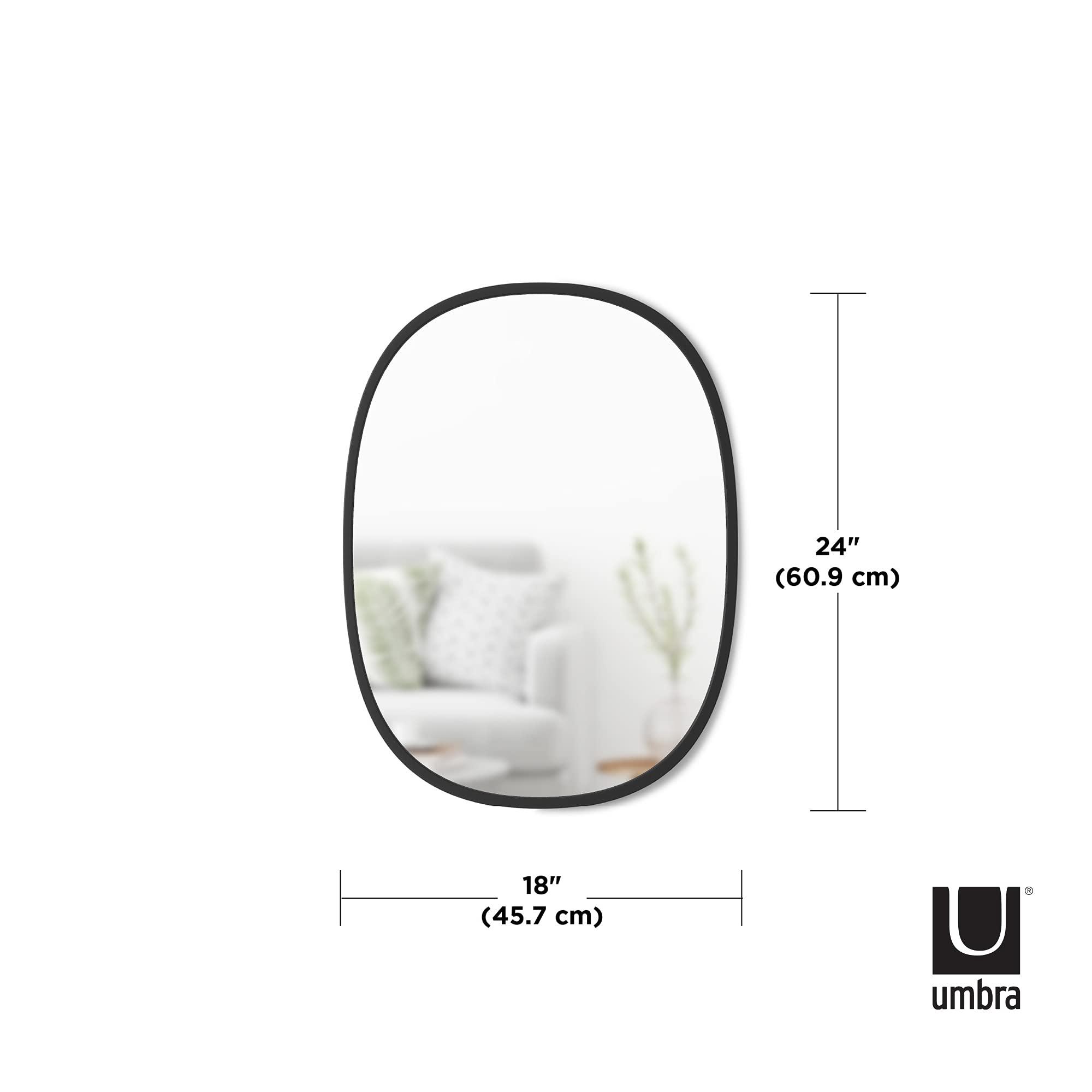 Umbra Umbra Hub Oval Wall Mirror with Rubber Frame, Modern Style for Bathroom, Entryway, Living Room and More, 18 x 24-Inch, Black