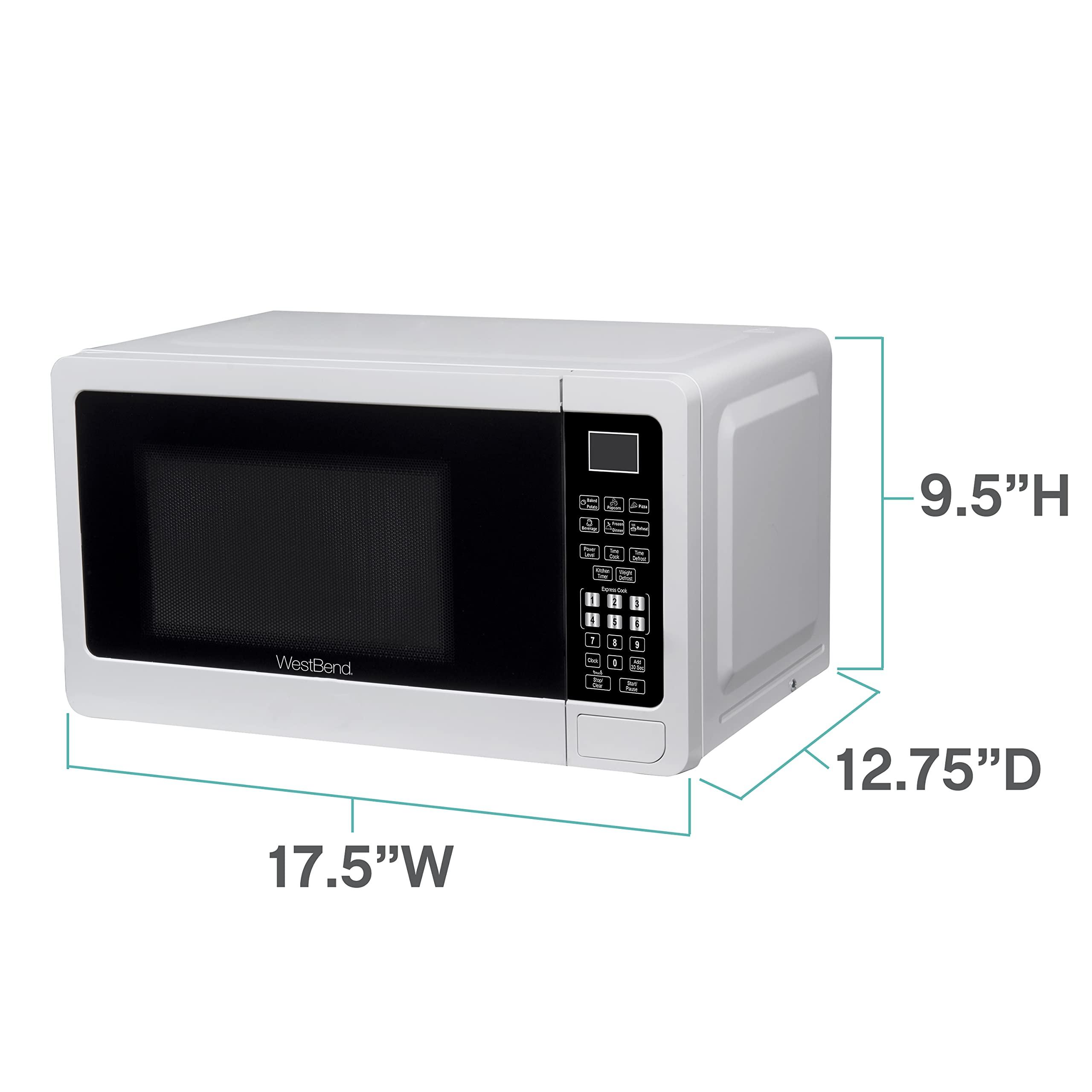 West Bend West Bend WBMW71W Microwave Oven 700-Watts Compact with 6 Pre Cooking Settings, Speed Defrost, Electronic Control Panel and Glass Turntable, White