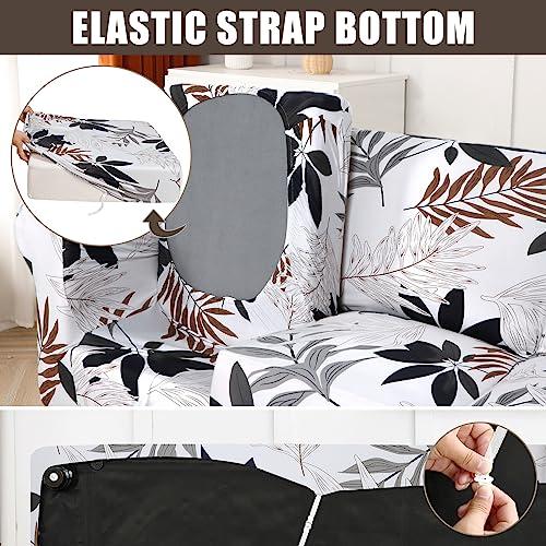 SearchI SearchI Stretch Sofa Cover Printed Couch Cover, Floral Pattern 3 Pieces Loveseat Slipcover with 2 Separate Cushion Cover, Washable Furniture Protector for Living Room(Loveseat, Maple Leaf Pattern)