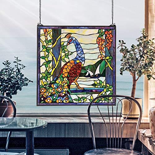 Design Toscano Stained Glass Panel - The Peacock's Garden Stained Glass Window Hangings - Window Treatments