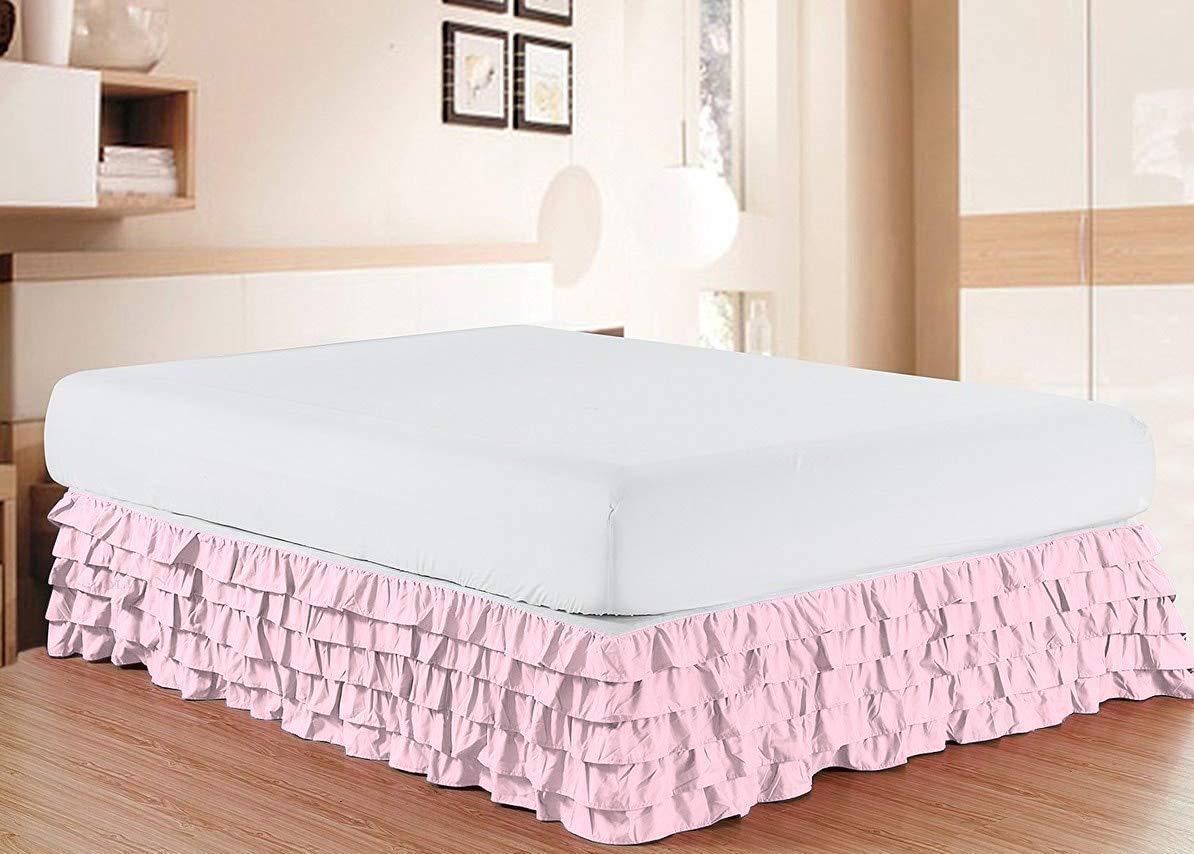 RICO BEDDING RICO BEDDING Multi-Ruffle Bed Skirt -100% Cotton Multi Ruffle Bed Skirt Soft & Silky Feel - Elastic Dust Ruffles with Platform 21" Drop - Wrinkle and Fade Resistant (RV King, Pink)