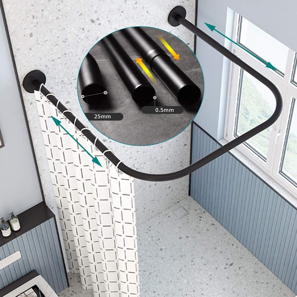 AWERQ Curved Shower Rod Tension Curtain Rod No Drill Adjustable U Shaped Shower Curtain Rail Pole Holder with Bath Curtain, for Bathroom, Clothing Store, Dressing Room, Outdoor Shower