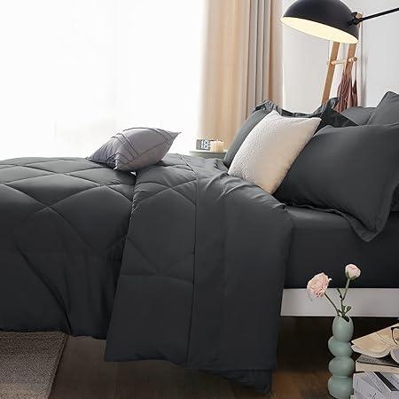Urban Bedding King Comforter Set with Sheets 100% Cotton 7 Pieces Bed in a Bag Dark Grey All Season Bedding Sets with Comforter, Pillow Shams, Flat Sheet, Fitted Sheet and Pillowcases