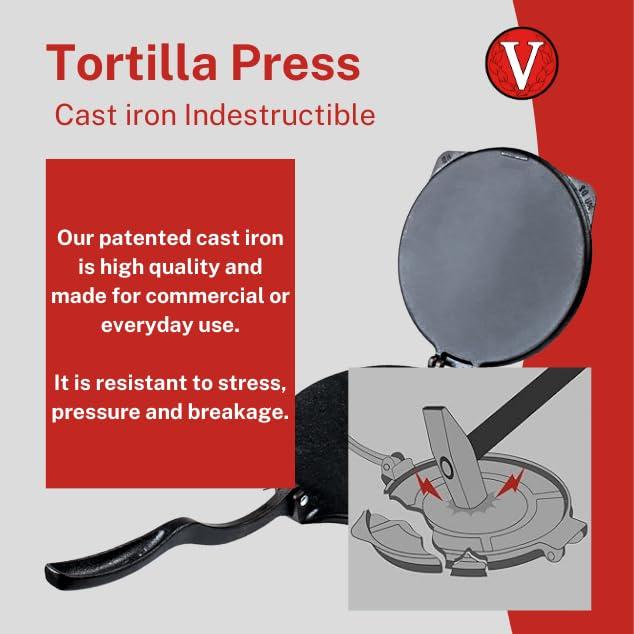 Victoria Victoria 8-Inch Commercial-Grade Cast-Iron Tortilla Press, Made from Super-Durable HD Iron, Made in Colombia