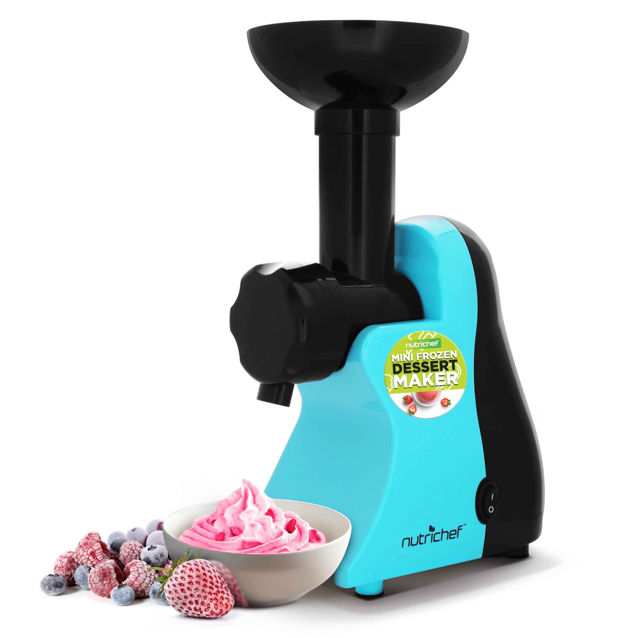 NutriChef NutriChef Electric Frozen Fruit Dessert Maker - Fruit Sorbet Machine - Make Ice Cream, Dessert, Gelato, Smoothies, Slushies & Frozen Yogurt - Includes Food Plunger & Recipe Book - Blue
