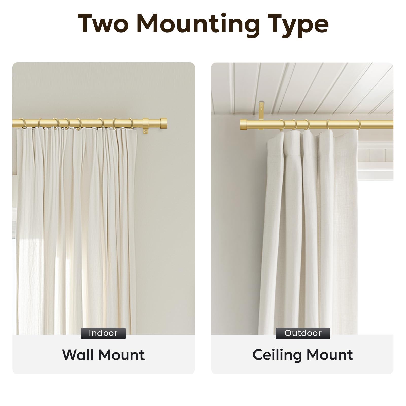 zeerobee Zeerobee Curtain Rods for Windows 32 to 72, 1 Inch Heavy Duty Drapery Rods with Adjustable Length, Outdoor Modern Curtain Pole with Simple End Caps, 32"-72", Brushed Gold