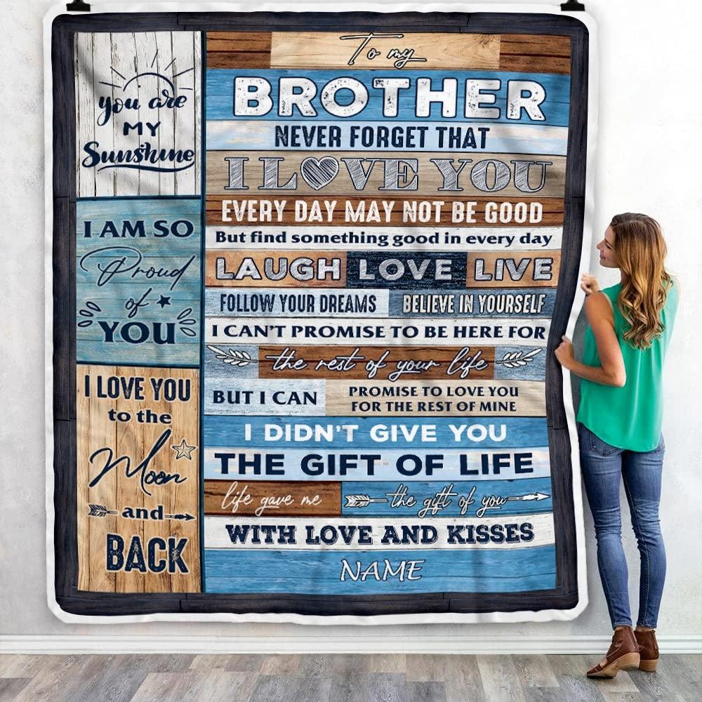 CenturyTee CenturyTee Personalized to My Brother Blanket from Sister Brother I Love You Wood Brother Birthday Christmas Thanksgiving Graduation Customized Fleece Blanket (60 x 80 Inches - Adult Size) (827)
