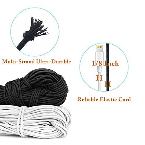 HEMYLU HEMYLU Elastic Cord 1/8 Inch (3MM) x 33FT, White Elastic String Bungee Shock Cord with Nylon Sleeve and Heavy Strength for Crafting DIY Sewing