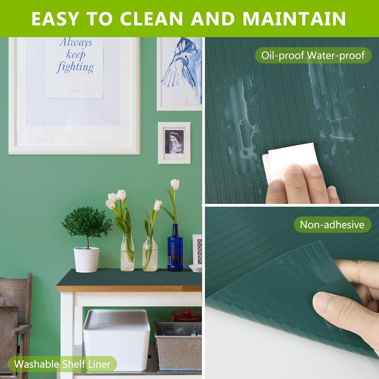 Anze Shelf Liners Non Adhesive Kitchen Drawer Cabinet Liner, Waterproof Durable Liners for Shelves Refrigerator Pantry Cupboard Protector Mat, Green 17.5 X 78.7 Inches