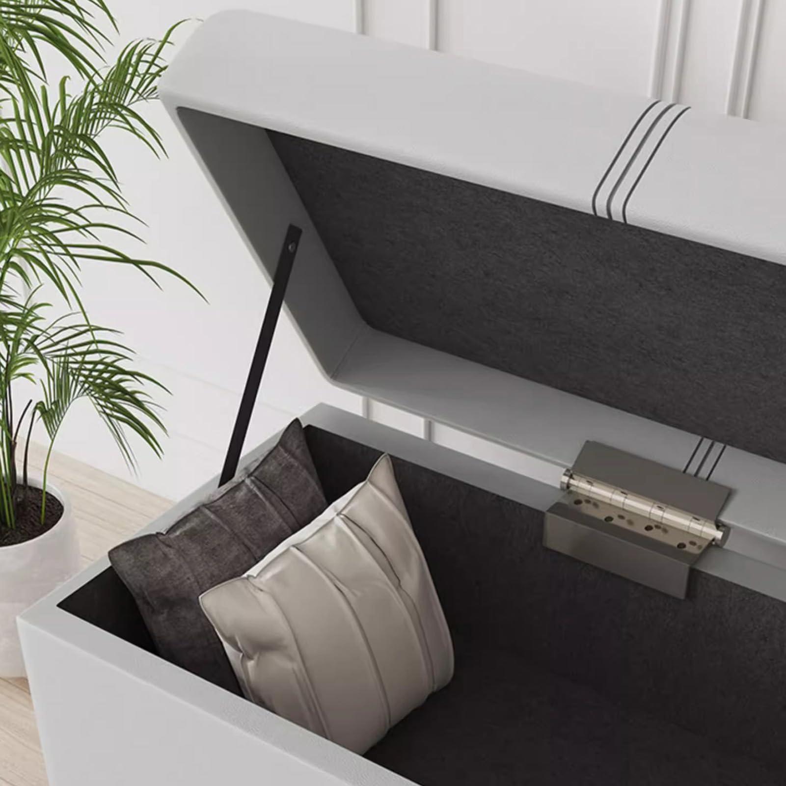 HomeLoft Basics Storage Ottoman Bench Leather Upholstered Bedroom Bench with Large Storage Space Entryway Shoe Bench with Seat Cushion and Metal Legs for Living Room, Hallway