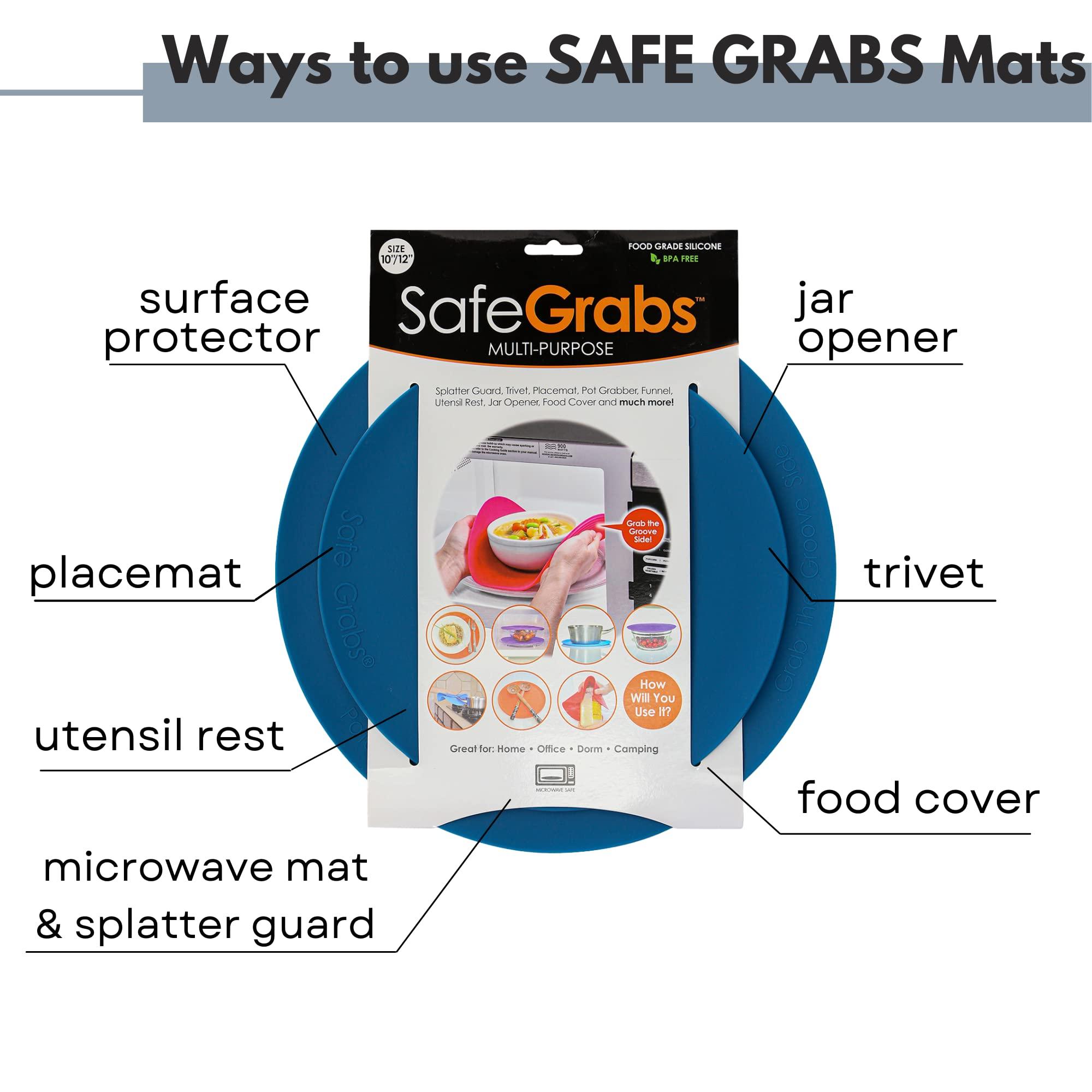 Safe Grabs Safe Grabs: Multi-Purpose Silicone Original Microwave Mat as Seen on Shark Tank | Splatter Guard, Trivet, Hot Pad, Pot Holder, Minimize Mess (BPA Free, Heat Resistant, Dishwasher Safe) (Spruce)