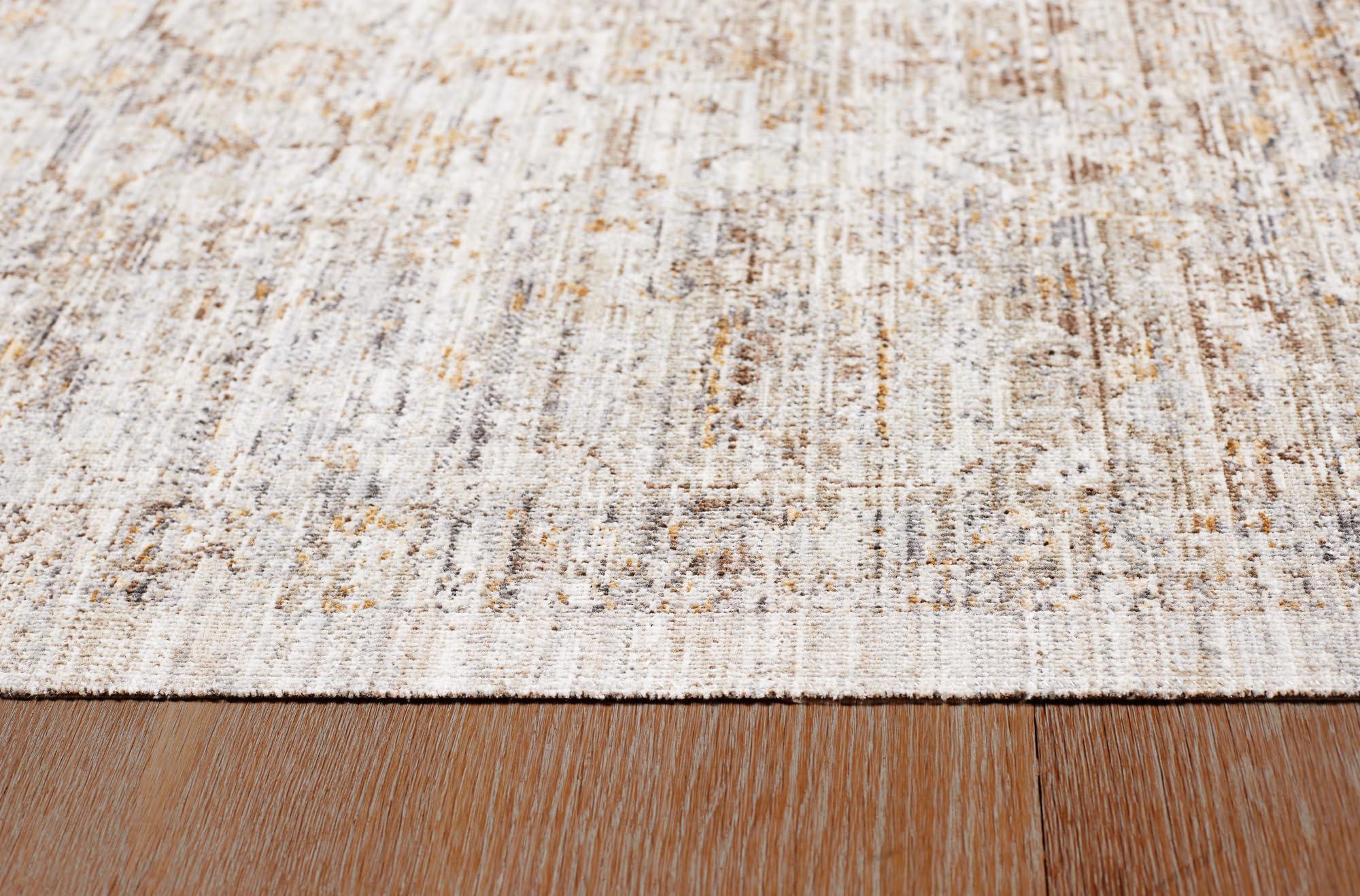 Obeetee Obeetee - Ava Machine Woven/Power Loomed Distressed Arabesc 8' x 10' Area Rug in Silver