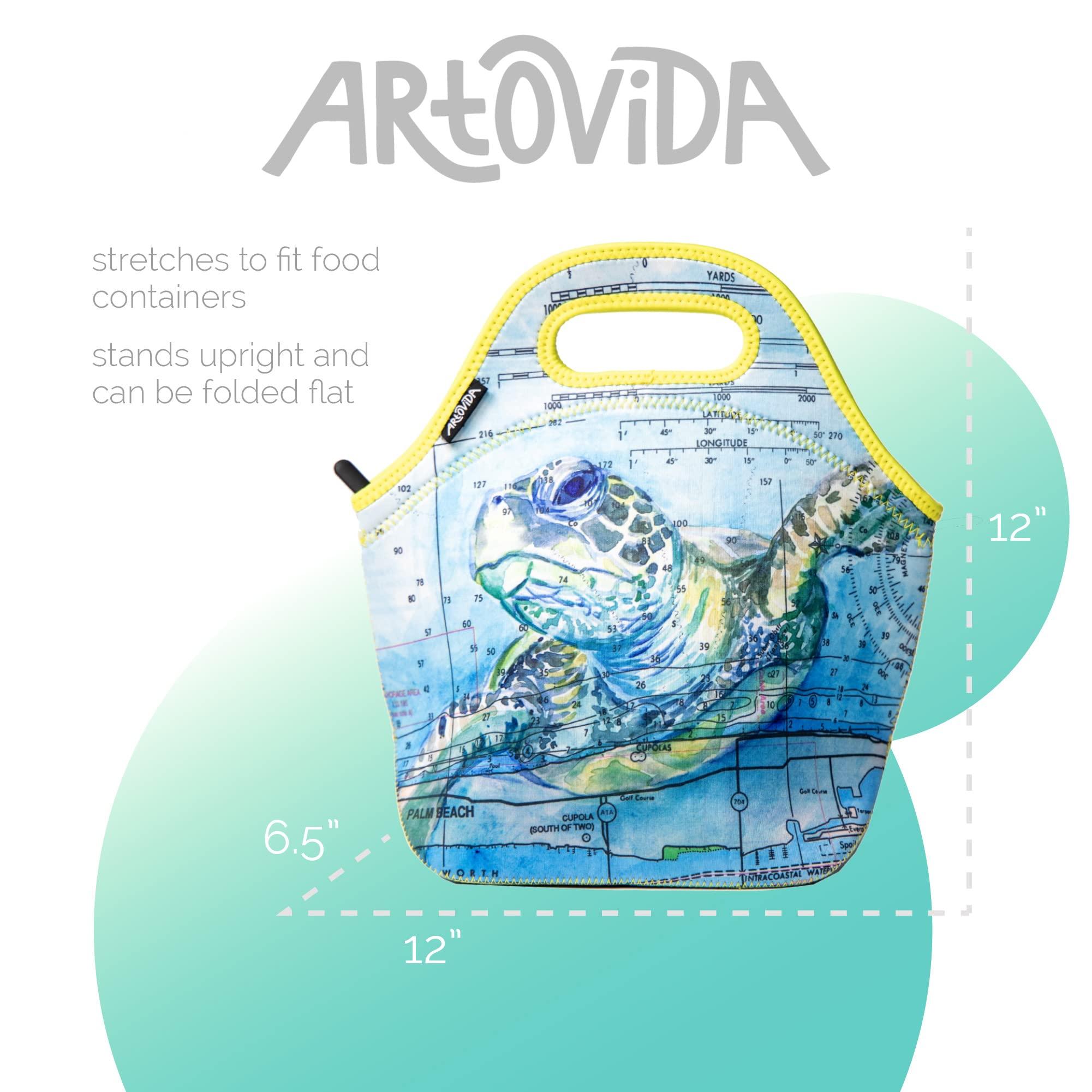 Artovida Artovida Artists Collective Insulated Neoprene Lunch Bag, Washable Soft Lunch Tote for Work and Picnic - Design By Carly Mejeur (USA) Loggerhead Sea Turtle -Classic