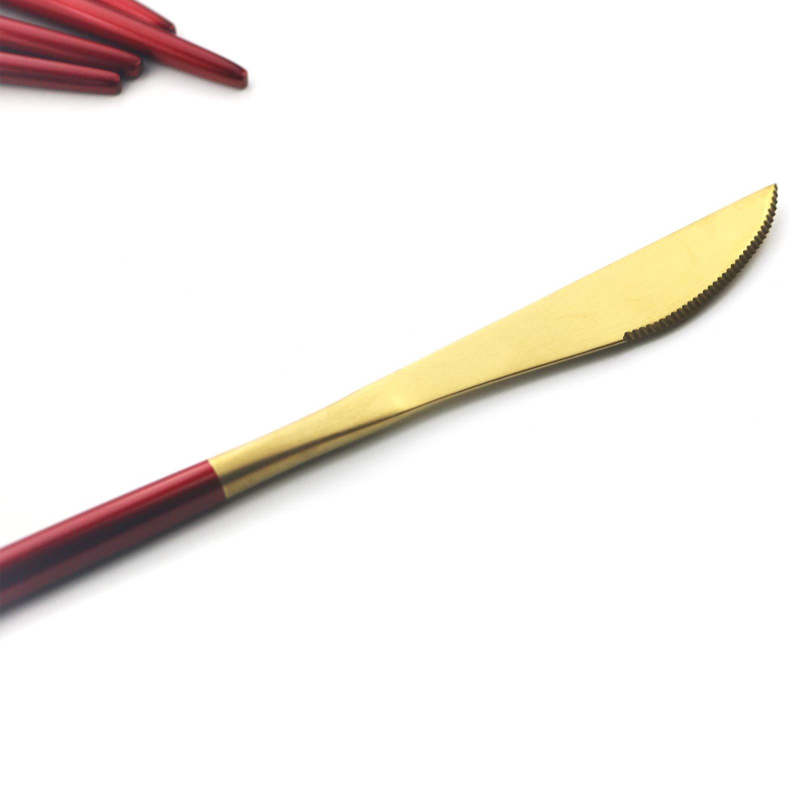 Gugrida Gugrida 20 Pieces Matte Gold Red Handle 18/10 Stainless Steel Silverware Set, Flatware Set Titanium Black Cutlery Set, Utensils Set for Home Restaurant Service Set for 4, Dishwasher Safe (Red Gold)
