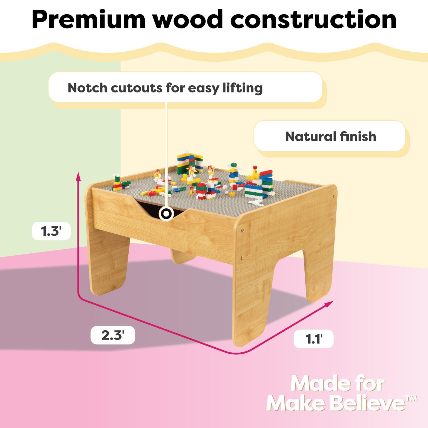 KidKraft KidKraft Reversible Wooden Activity Table with Board with 195 Building Bricks  Gray & Natural, Gift for Ages 3+