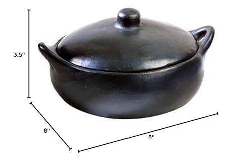 Toque Blanche Toque Blanche Authentic Chamba Black Clay Casserole Pot Gift for Men & Women Rustic Cooking Dish with Handles & Lid, Ideal for Soups, Stews, Curry, Indian & Asian Dishes, 4.5-Quart Small Pot