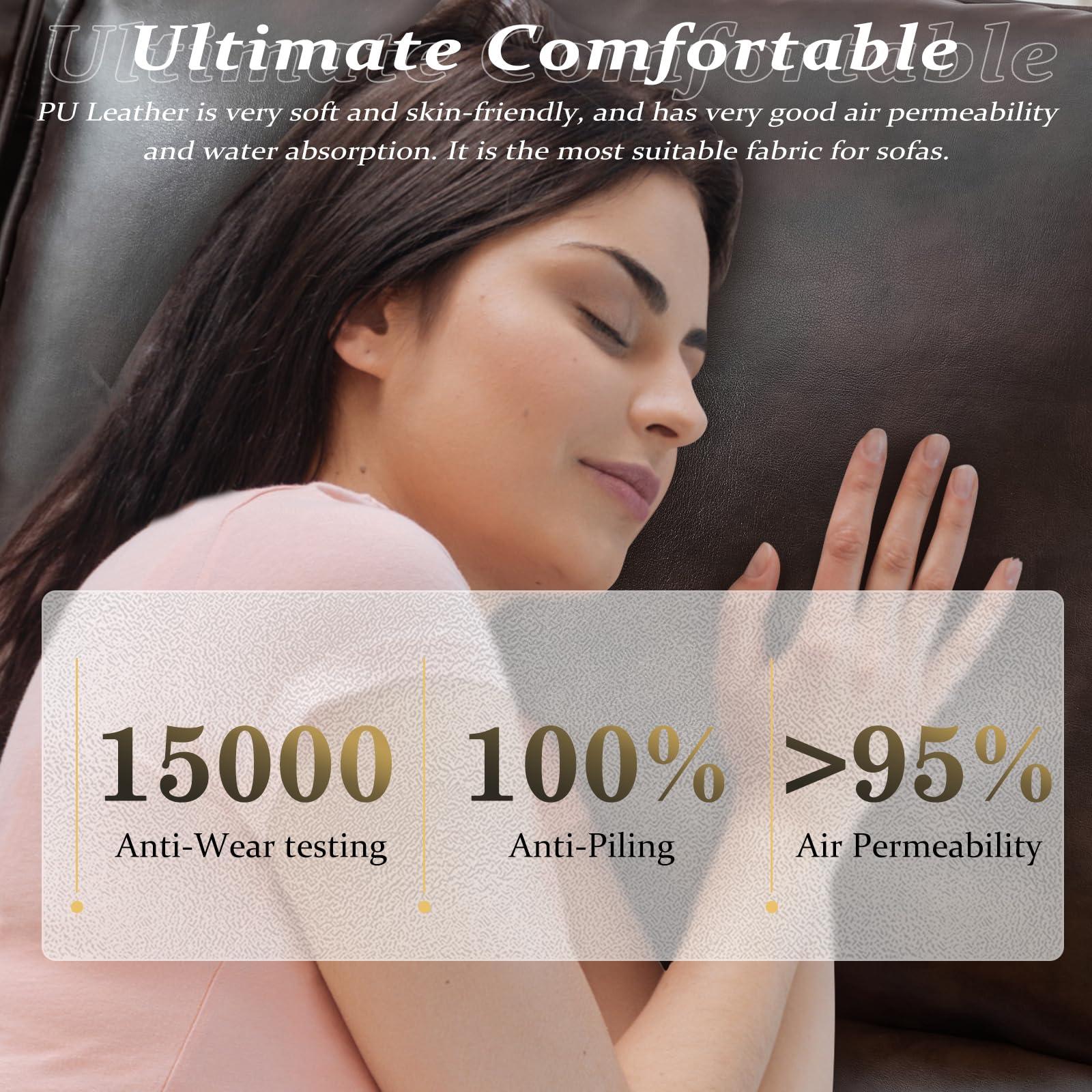 Houjud Houjud Manual Loveseat Recliner, 2 Seater Reclining RV Sofa Chair with Side Pockets/Lumbar Pillow, Faux Leather Double Pushback Recliner Loveseat Sofa Chair for Living Room (Red Brown)