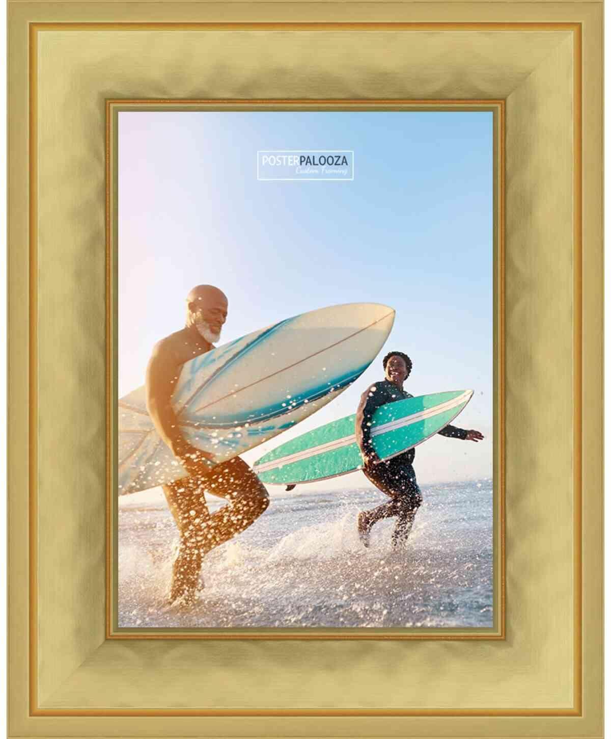 Poster Palooza 12x17 Contemporary Gold Complete Wood Picture Frame with UV Acrylic Plexiglass, Foam Board Backing & Hardware Included