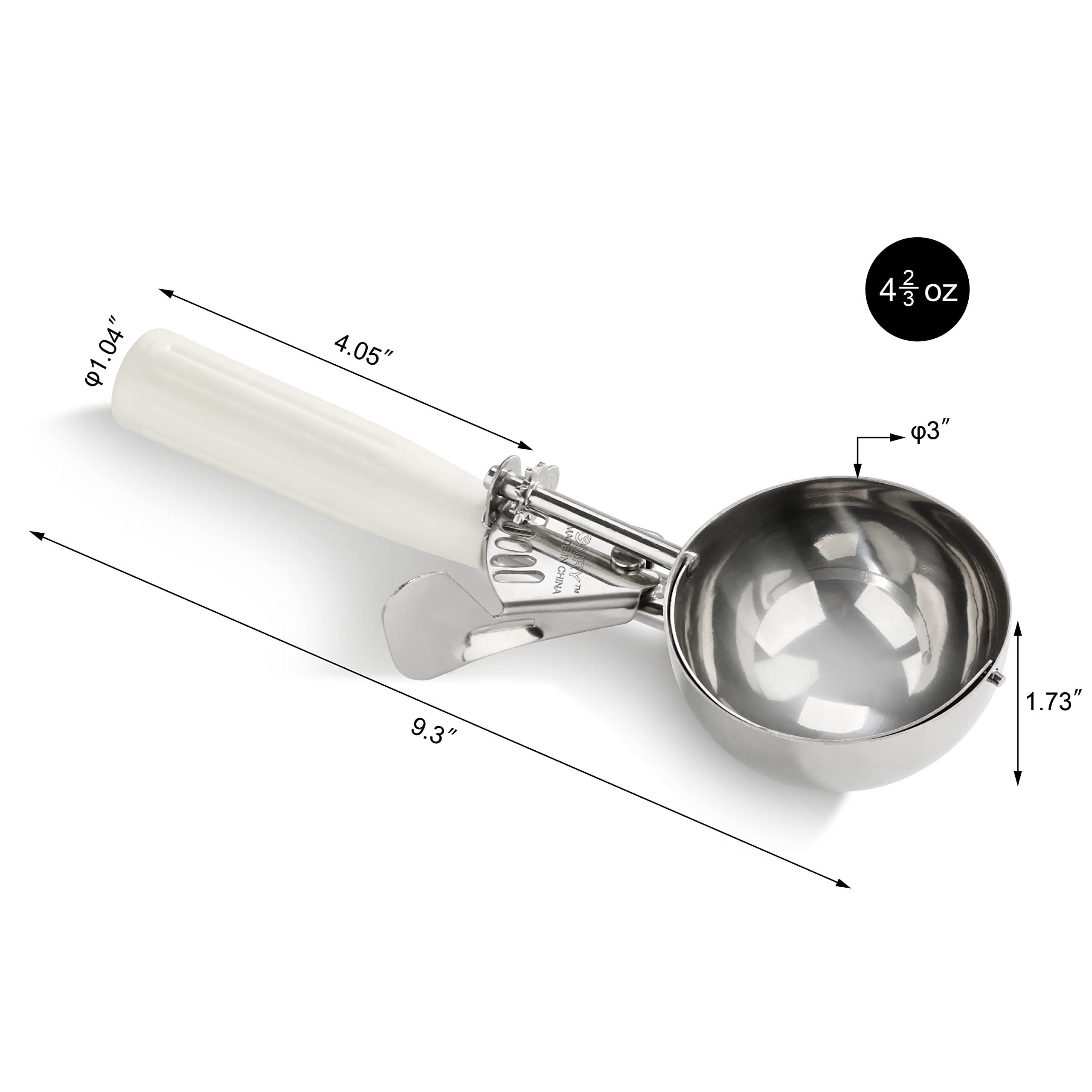 New Star Foodservice New Star Foodservice 34745 Commercial-Grade Thumb Press Food Disher/Ice Cream Scoop, 18/8 Stainless Steel, 4.67 oz, Size 6, White