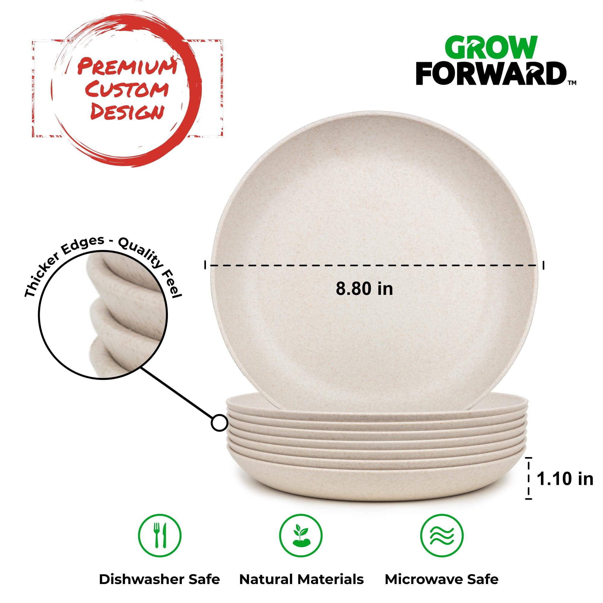Grow Forward Grow Forward Premium Wheat Straw Plates - 9 Inch Reusable Hard Plastic Dinner Plates Set of 8 - Unbreakable Microwave Safe Plates for Dessert, Camping, RV, Outdoors, Patio, Kitchen Dishes - Sahara