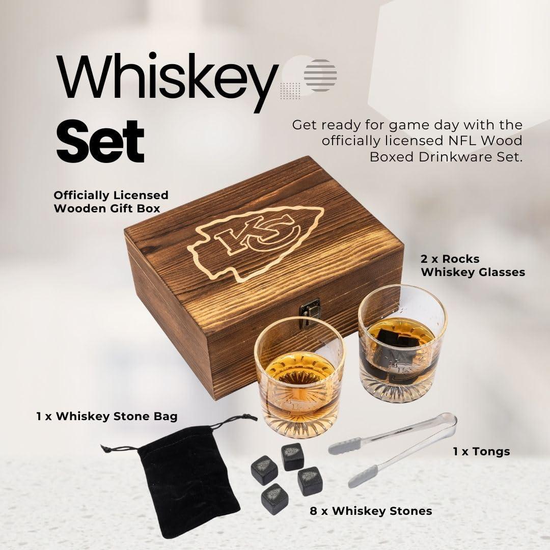 The Memory Company The Memory Company Officially Licensed NFL Wood Boxed Drinkware Set, with 2 Rocks Glasses and Cooling Cubes, Baltimore Ravens