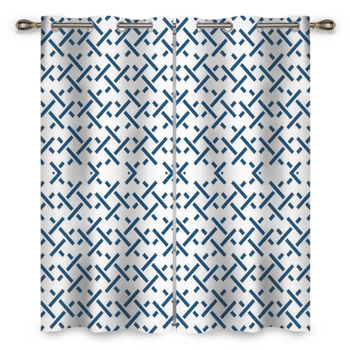 NEW-TWO Blue Light Blocking Curtains 2 Panels Geometry Lattice Line Modern Drapes Sliding Glass Door Teal Decor (W) 85 X (H) 85 Inches