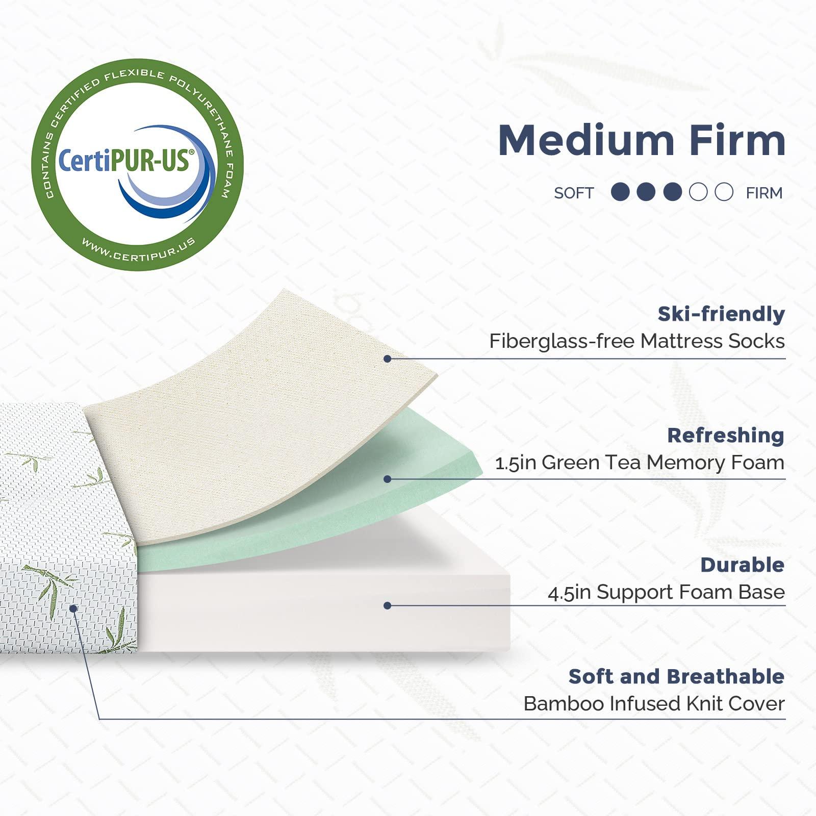 IULULU IULULU Twin Mattress in a Box, 6 Inch Twin Mattress for Kids with Breathable Bamboo Cover, Green Tea Memory Foam Mattress Made in USA for Bunk Bed, Trundle Bed, Medium Firm, CertiPUR-US Certified