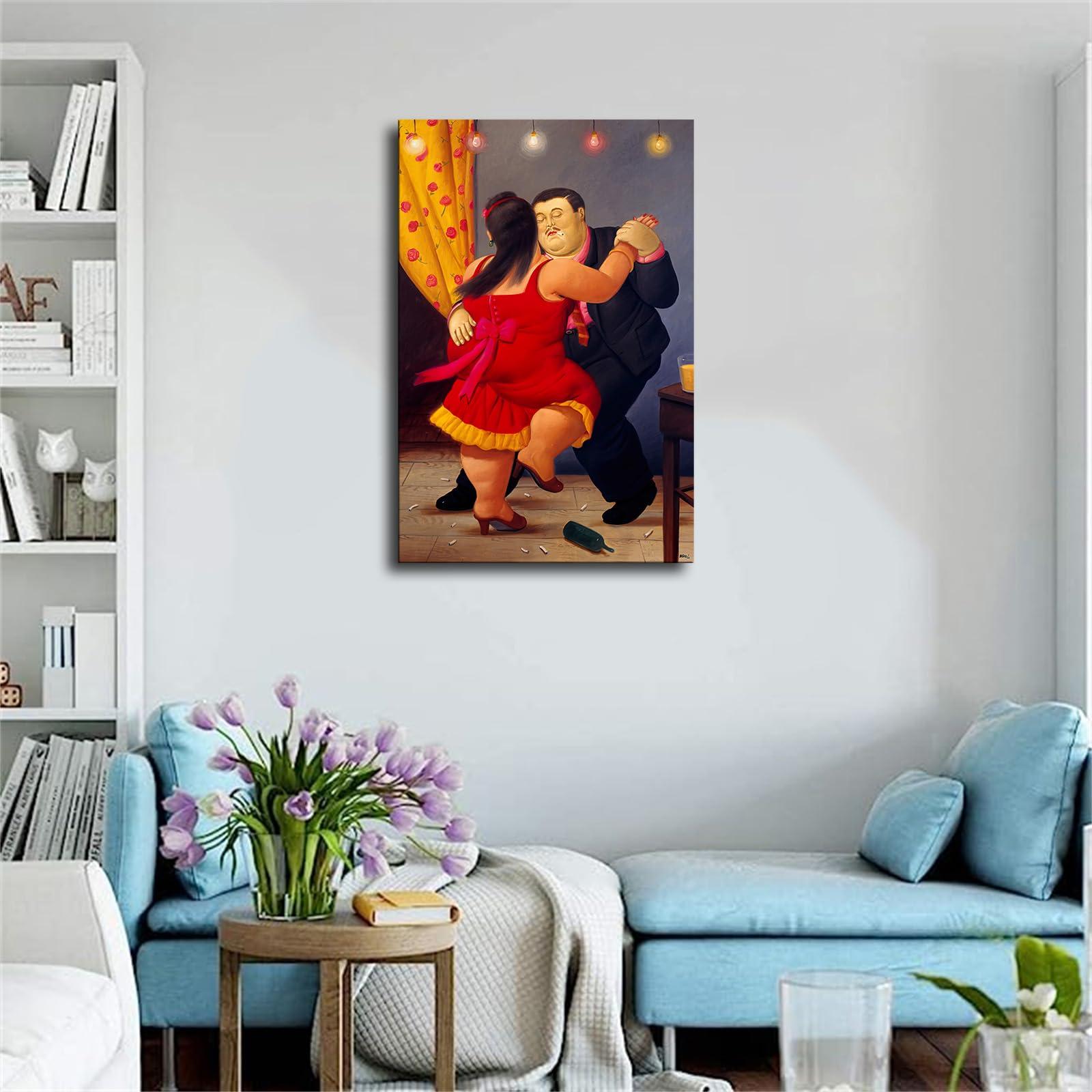EsaSam EsaSam Fernando Botero - Couple Dancing Poster Canvas Picture Printing Wall Art Decoration Posters Aesthetic Living Room Bedroom Home Background Wall Decor (1624inch-Framed)
