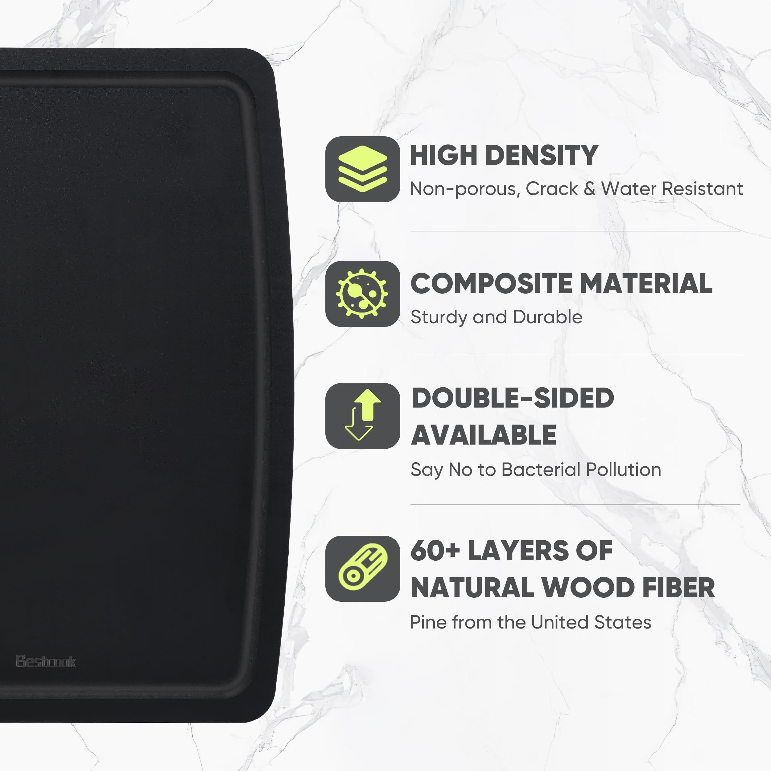 BESTCOOK Wood Fiber Cutting Board for Kitchen - Wood Fiber Composite Cutting Board with Juice Groove and Non-slip Feet, Dishwasher Safe, Knife-Friendly Chopping Board for Meat, Bread, Fruit, 14.6x10.8