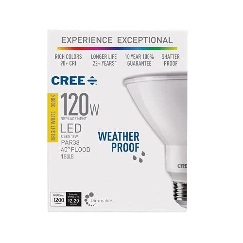 Cree Lighting Cree Lighting Exceptional Series PAR38 Bulb, 3000K Dimmable LED Bulb, 120W + 1200 Lumens, Bright White, 1 Pack