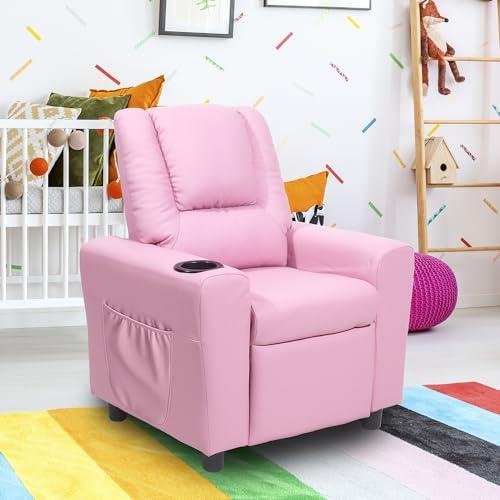 hzlagm hzlagm Kids Recliner Chair with Cup Holder, Toddler Recliners for Kids Age 0-5 with Side Pockets and Non-Slip Footstool, Child Recliners for Girls Boys Kids Room, Children\'s Rooms, Pink